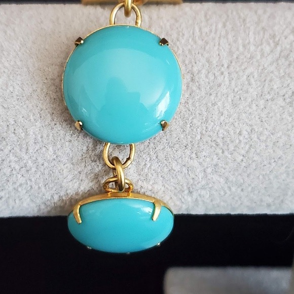 Loren Hope Turquoise Blue Cabochon Gold Tone Link Bracelet Round Bold Statement - Picture 5 of 8